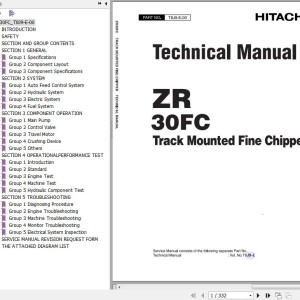 Hitachi ZR30FC Track Mounted Fine Chipper Technical Manual T8J9-E-00