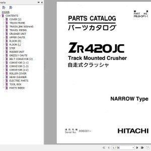 Hitachi ZR420JC Track Mounted Crusher Narrow Type Parts Catalog P6L8-OP1-1