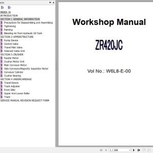Hitachi ZR420JC Track Mounted Crusher Workshop Manual W6L8-E-00