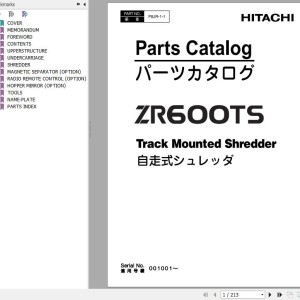 Hitachi ZR600TS Track Mounted Shredder Parts Catalog