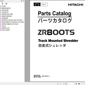 Hitachi ZR800TS Track Mounted Shredder Parts Catalog P8JS-1-1