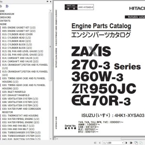 Hitachi ZR950JC EG70R-3 ISUZU 4HK1-XYSA03 Engine Parts Catalog 4HK1-XYSA03-9