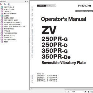 Hitachi ZV250PR-G To ZV350PR-De Reversible Vibratory Plate Operator's Manual ENMTTB-EN1-3