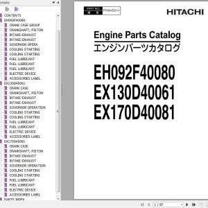 Hitachi ZV40PFL To ZV80PI SUBARU ROBIN EH092F40080 EX130D40061 EX170D40081 Engine Parts Catalog PTHH-EG1-1