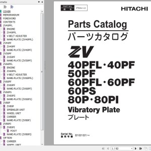 Hitachi ZV40PFL To ZV80PI Vibratory Plate Parts Catalog PTHH-1-3