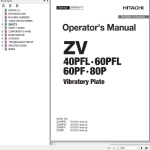 Hitachi ZV40PFL ZV60PFL ZV60PF ZV80P Vibratory Plate Operator's Manual EMTHH-3-1