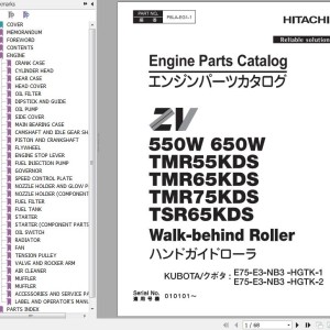 Hitachi ZV550W To TSR65KDS KUBOTA E75-E3-NB3-HGTK-1 E75-E3-NB3-HGTK-2 Engine Parts Catalog