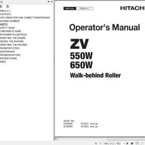 Hitachi ZV550W ZV650W Walk-behind Roller Operator's Manual EM8LA-2-1