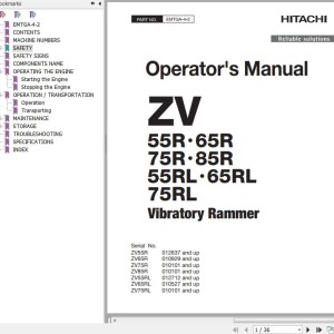 Hitachi ZV55R To ZV75RL Vibratory Rammer Operator's Manual EMTGA-4-2