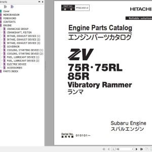 Hitachi ZV55R To ZV85R SUBARU ROBIN EH092F42140S Engine Parts Catalog