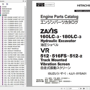 Hitachi ZX160LC-3 ZX180LC-3 VR512 VR516FS VR512-2 ISUZU 4JJ1-XYSA01 Engine Parts Catalog