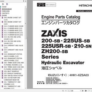 Hitachi ZX200-5B To ZX210-5N ZH200-5B Series ISUZU 4HK1-XZSA03 Engine Parts Catalog 4HK1-XZSA03-3