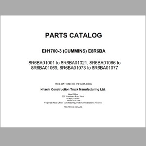 Hitachi EH1700-3PR 8R6AA Parts Catalog P8R6-BA-0000J