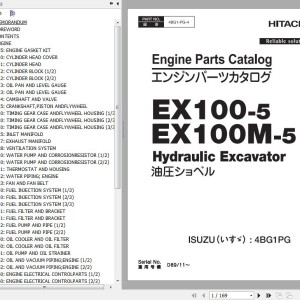 Hitachi EX100-5 EX100M-5 Isuzu Engine Parts Catalog 4BG1-PG-4