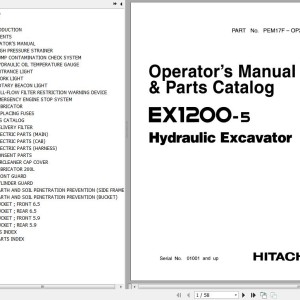Hitachi EX1200-5 Parts Catalog & Operator's Manual PEM17F-OP2-1