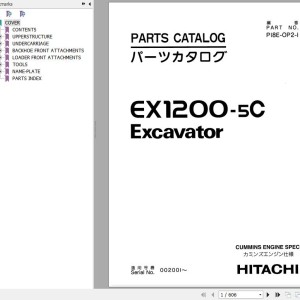 Hitachi EX1200-5C Cummins Engine Parts Catalog P18E-OP2-1