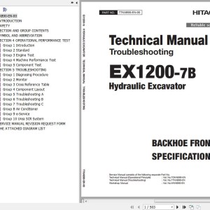 Hitachi EX1200-7B Backhoe Front Technical Manual Troubleshooting TTKAB90-EN-00