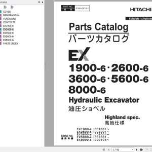 Hitachi EX1900-6 To EX8000-6 Parts Catalog