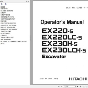 Hitachi EX220-5 To EX230LCH-5 Operator's Manual EM15S-1-1