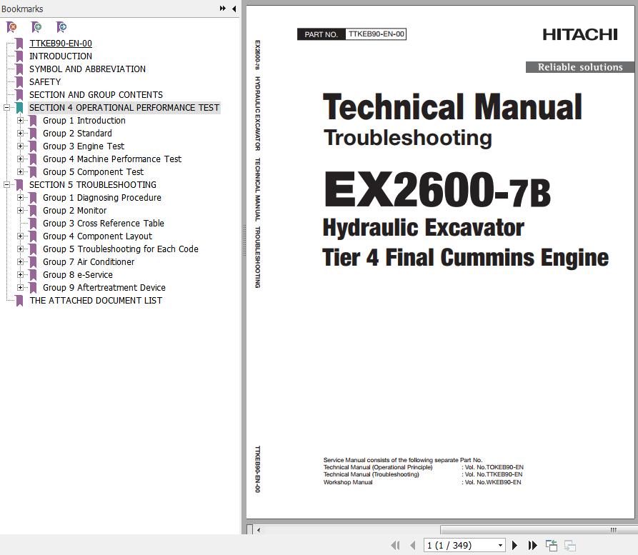 Hitachi Ex2600 7b T4f Cummins Technical Manual Troubleshooting Ttkeb90