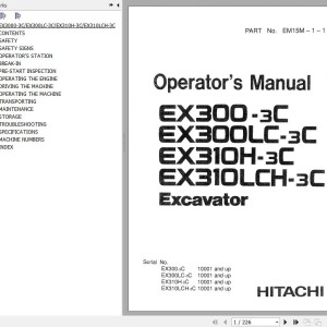Hitachi EX300-3C To EX310LCH-3C Operator's Manual EM15M-1-1