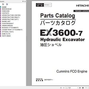 Hitachi EX3600-7 FCO Cummins Parts Catalog PKFA90-1-1