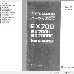 Hitachi EX700 EX700H EX700BE Parts Catalog