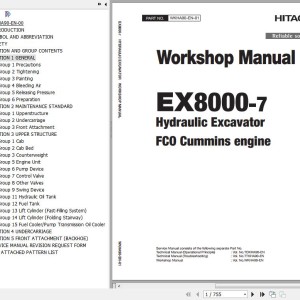 Hitachi EX8000-7 FCO Cummins Workshop Manual WKHA90-EN-01