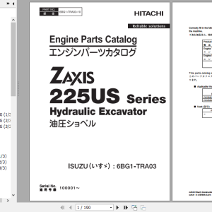 Hitachi Excavator Zaxis 225US Series Isuzu 6BG1-TRA03 Engine Parts Catalog 6BG1-TRA03-10 2020