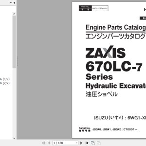 Hitachi Excavator Zaxis 670LC-7 Series ISUZU 6WG1-XBSA02 Engine Parts Catalog 2020
