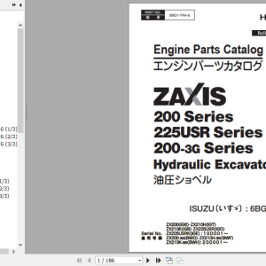 Hitachi Excavator ZX200 ZX225USR ZX200-3G Engine Parts Catalog 6BG1-TRA-6