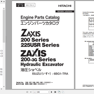Hitachi Excavator ZX225USR-3 ZX225USRK-3 Series ISUZU 6BG1-TRA-10 Engine Parts Catalog 6BG1-TRA-10