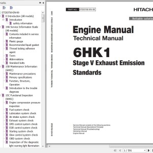 Hitachi Isuzu 6HK1 Stage V Exhaust Emission Standards Technical Manual ETDD750-EN-00