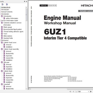 Hitachi Isuzu 6UZ1-XZSA Interim Tier 4 Compatible Workshop Manual EWJAA-EN-00