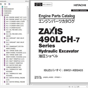 Hitachi ZX490LCH-7 Series Isuzu 6WG1-XBSA03 Engine Parts Catalog