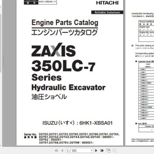 Hitachi Isuzu Engine 6HK1-XBSA01 Parts Catalog 6HK1-XBSA01-11