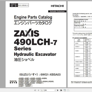 Hitachi Isuzu Engine 6WG1-XBSA03 Parts Catalog 6WG1-XBSA03-12