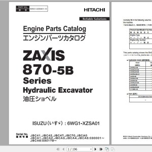 Hitachi Isuzu Engine 6WG1-XZSA01 Parts Catalog 6WG1-XZSA01-12