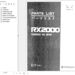 Hitachi RX2000 Leaderless Pile Driver Parts List