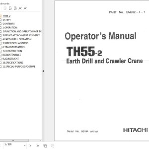 Hitachi TH55-2 Earth Drill And Crawler Crane Operators Manual EM202-4-1