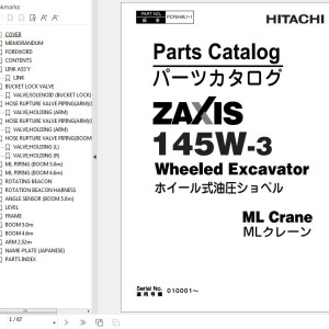Hitachi ZX145W-3 ML Crane Parts Catalog PCFB-ML1-1