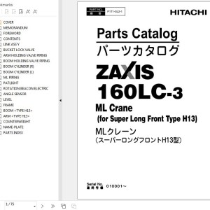 Hitachi ZX160LC-3 ML Crane Parts Catalog P1T1-SL2-1