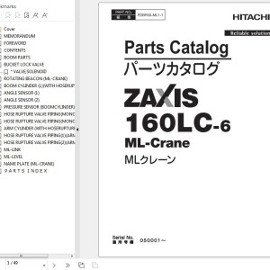 Hitachi ZX160LC-6 ML Crane Parts Catalog PDBR50-ML1-1