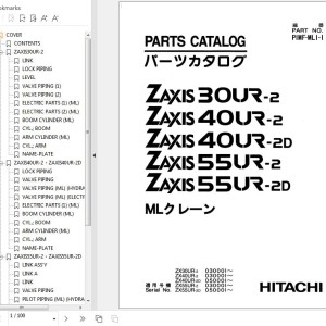 Hitachi ZX30UR-2 To ZX55UR-2D ML Crane Parts Catalog P1MF-ML1-1
