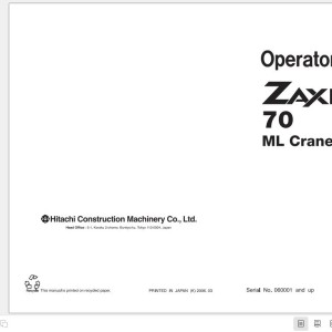 Hitachi ZX70 ML Crane Operators Manual EM1CD-ML1-1