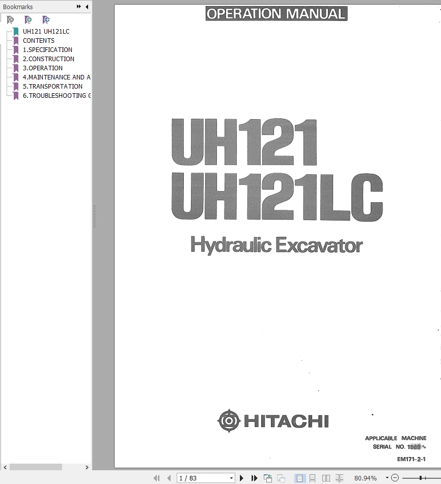 Hitachi Uh121 Uh121lc Operation Manual Em171 2 1