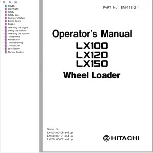 Hitachi LX100 LX120 LX150 Operator's Manual EM41E-2-1