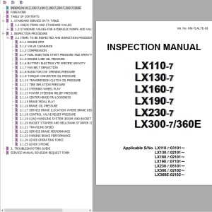 Hitachi LX110-7 LX130-7 LX160-7 LX190-7 LX230-7 LX300-7 LX360E Inspection Manual KM-TLAL7E-03