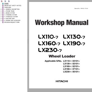 Hitachi LX110-7 LX130-7 LX160-7 LX190-7 LX230-7 Workshop Manual KM-WL117E-04