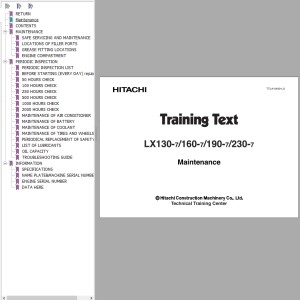 Hitachi LX130-7 LX160-7 LX190-7 LX230-7 Maintenance Manual TTLA-0490-LX